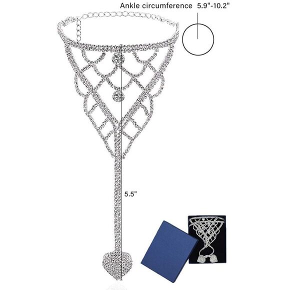 Silver and White Diamond Austrian Crystal Netted Anklet Foot Chains - Set of 2 - Picture 6 of 6